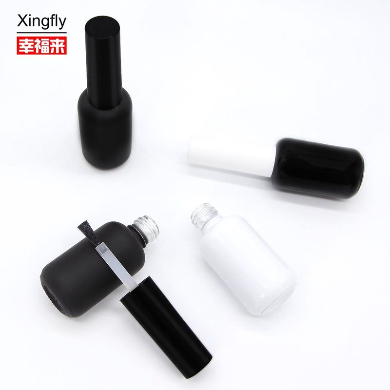 9ml गोल खाली ग्लास यूवी जेल नेल पॉलिश बोतल ब्रश कैप के साथ मैट ब्लैक